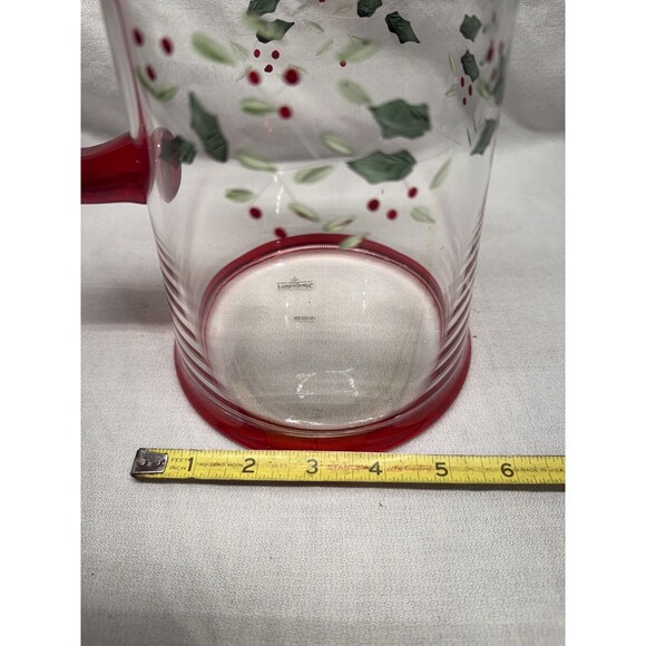 Pfaltzgraff Winterberry Pitcher red & clear etched glass holly holiday 8.75” - Picture 15 of 16